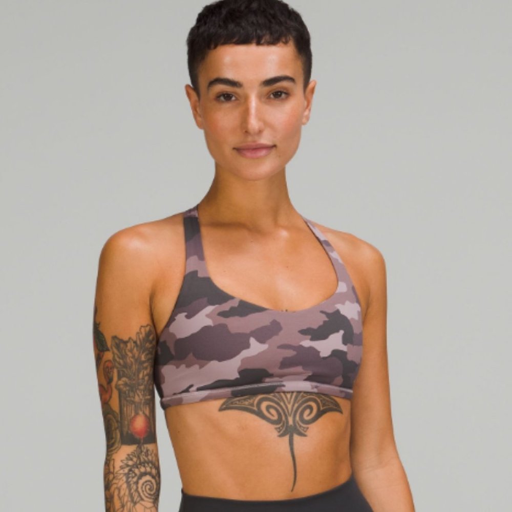 NWT LULULEMON FREE TO BE BRA - WILD LIGHT SUPPORT A/B CUP(Camo Misty Mauve Sz 8)